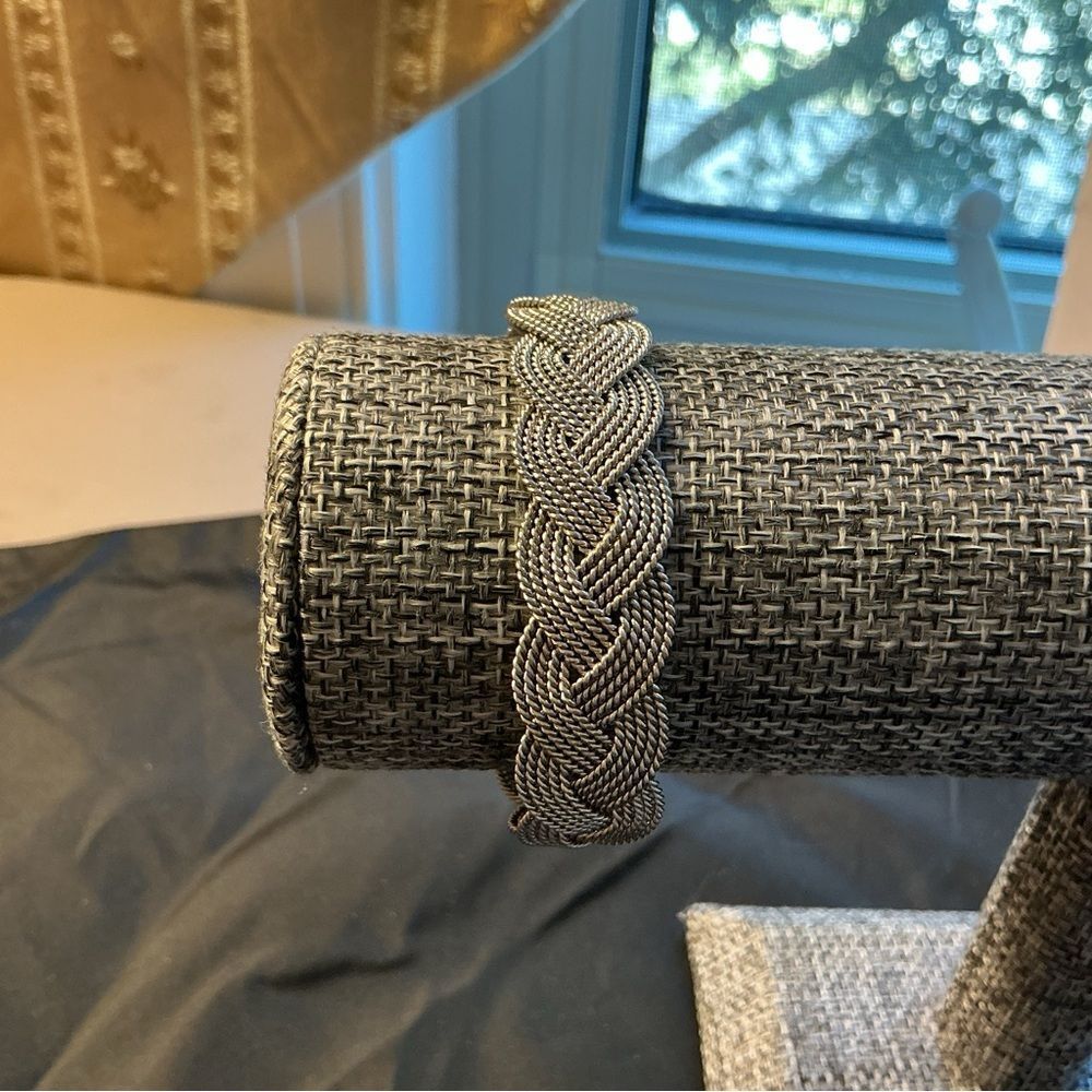 Braided Silver-Tone Bangle Bracelet - Picture 5 of 7